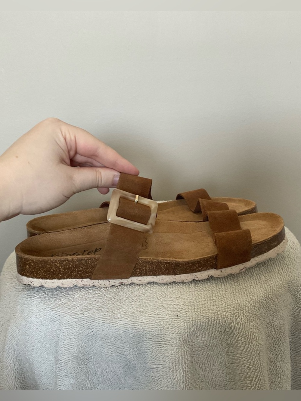 Biostep Brown Suede Double Strap Open Toe Sandal Size 8 Buckle Detail Summer